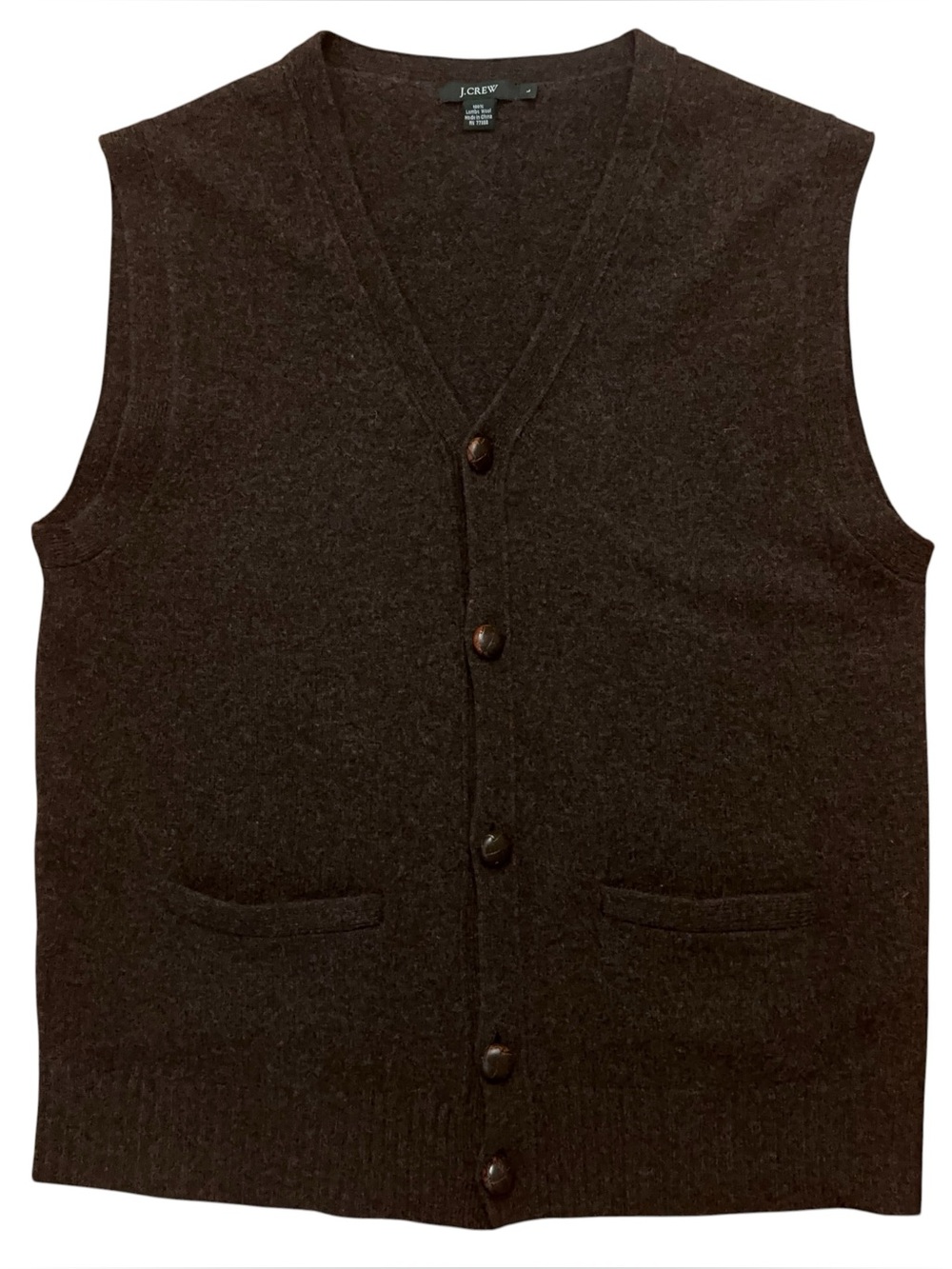 J.Crew Sweater Vest Mens Size L 100% Lambswool Buttons Grsy